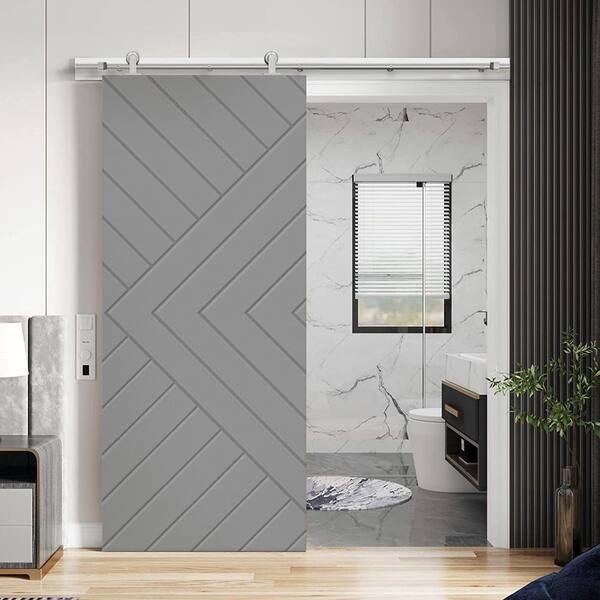 Urban Woodcraft British Brace Door 40-in x 83-in Gray Prefinished Poplar MDF Single Barn Door (Hardware Included) Urban Woodcraft British Brace Door 40-in x 83-in Gray Prefinished Poplar MDF Single Barn Door (Hardware Included)