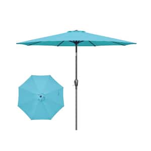 9 ft. Outdoor Table Market Umbrella in Turquoise w Push Button Tilt/Crank, 8 Sturdy Ribs for Garden Deck, Backyard, Pool