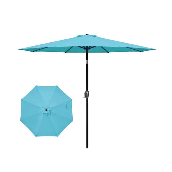 Afoxsos 9 ft. Outdoor Table Market Umbrella in Turquoise w Push Button Tilt/Crank, 8 Sturdy Ribs for Garden Deck, Backyard, Pool
