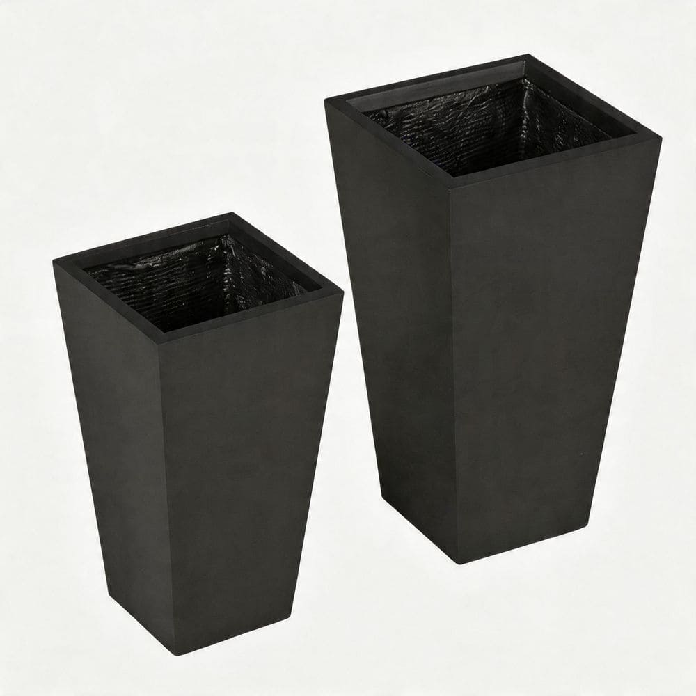 VAMOP Black Magnesium Oxide Tall Planters (Set of 2) with Drainage
