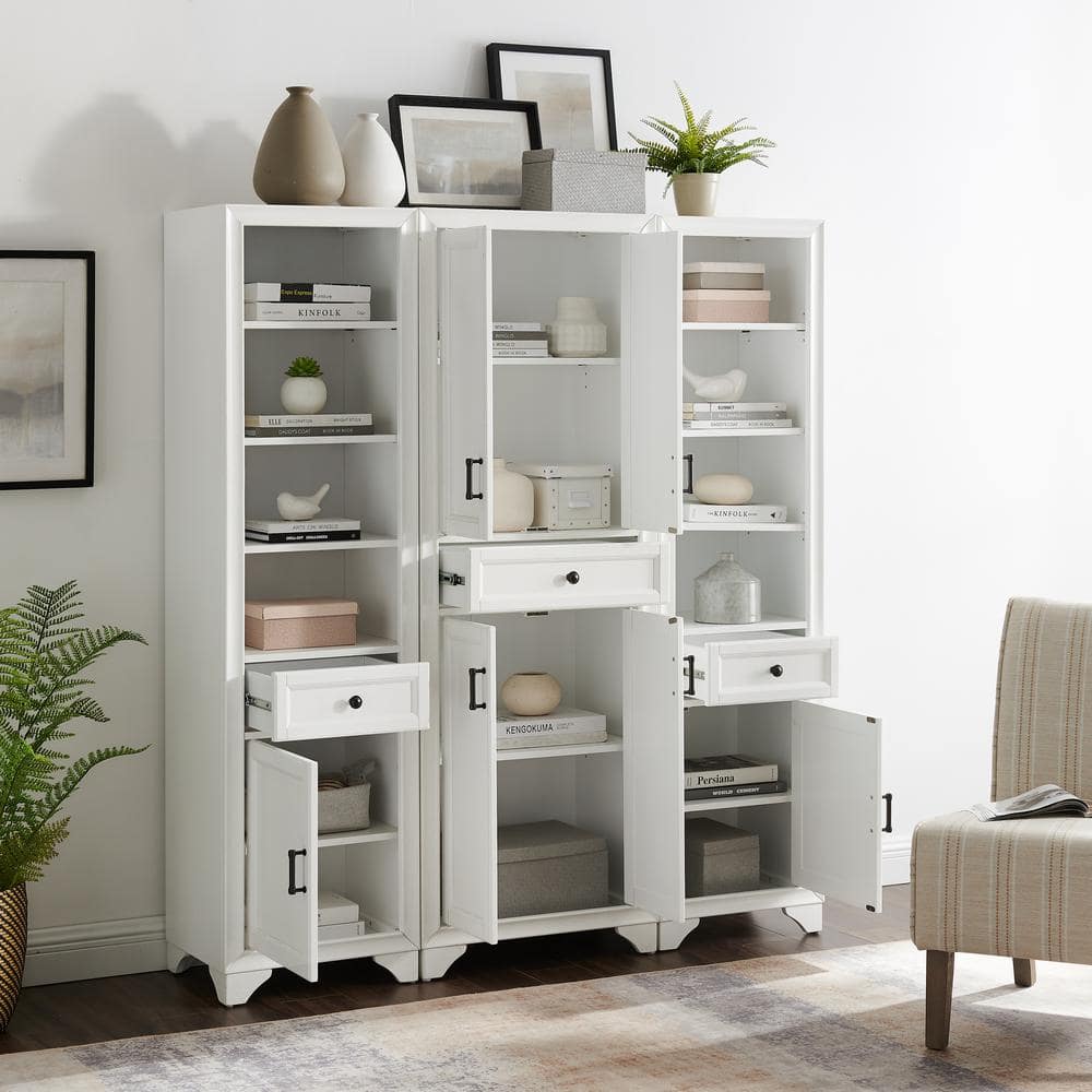 Distressed White 3-Piece Kitchen Pantry Storage Cabinet Set