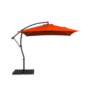 UV Protected 9 ft. x 9 ft. Aluminum Square Cantilever Patio Umbrella with Sandbag and Cross Base in Orange