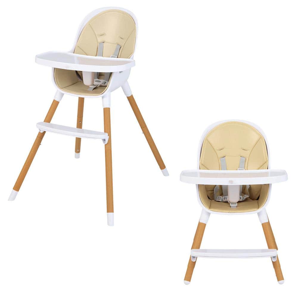 Gymax 4 in. 1 Convertible Baby High Chair Infant Feeding Chair with Adjustable Tray Beige -  GYM10971