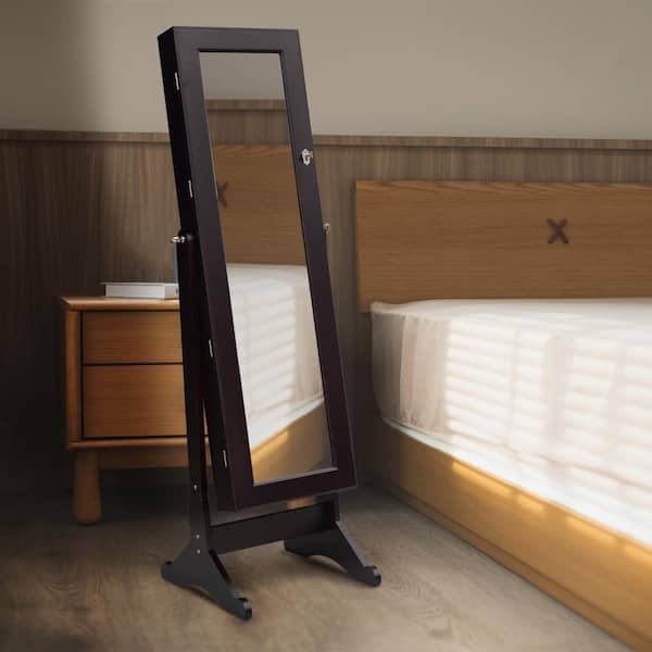 Brown European-Style Retro with Full-Length Mirror Wooden Vertical
