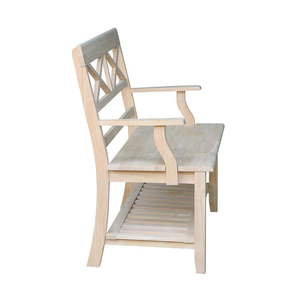 Unfinished Parawood Double X-Back Bench with Storage Shelf