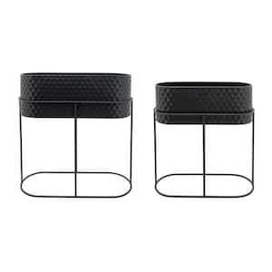 20 in. and 24 in. Black Metal Indoor Outdoor Oval Planter with Removable Stand (2- Pack)