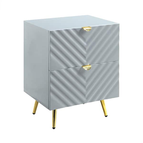 Acme Furniture Gaines 2-Drawer Gray High Gloss Nightstand 20 in. L x 18 in. W x 25 in. H