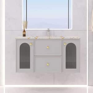 Bay 36 in. W Single Sink Wall-Mounted Bath Vanity in Grayish with White Engineered Marble Terrazzo Top