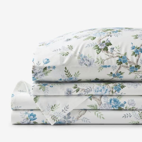 Legends Hotel Manor Floral 4-Piece Blue Sateen Queen Sheet Set