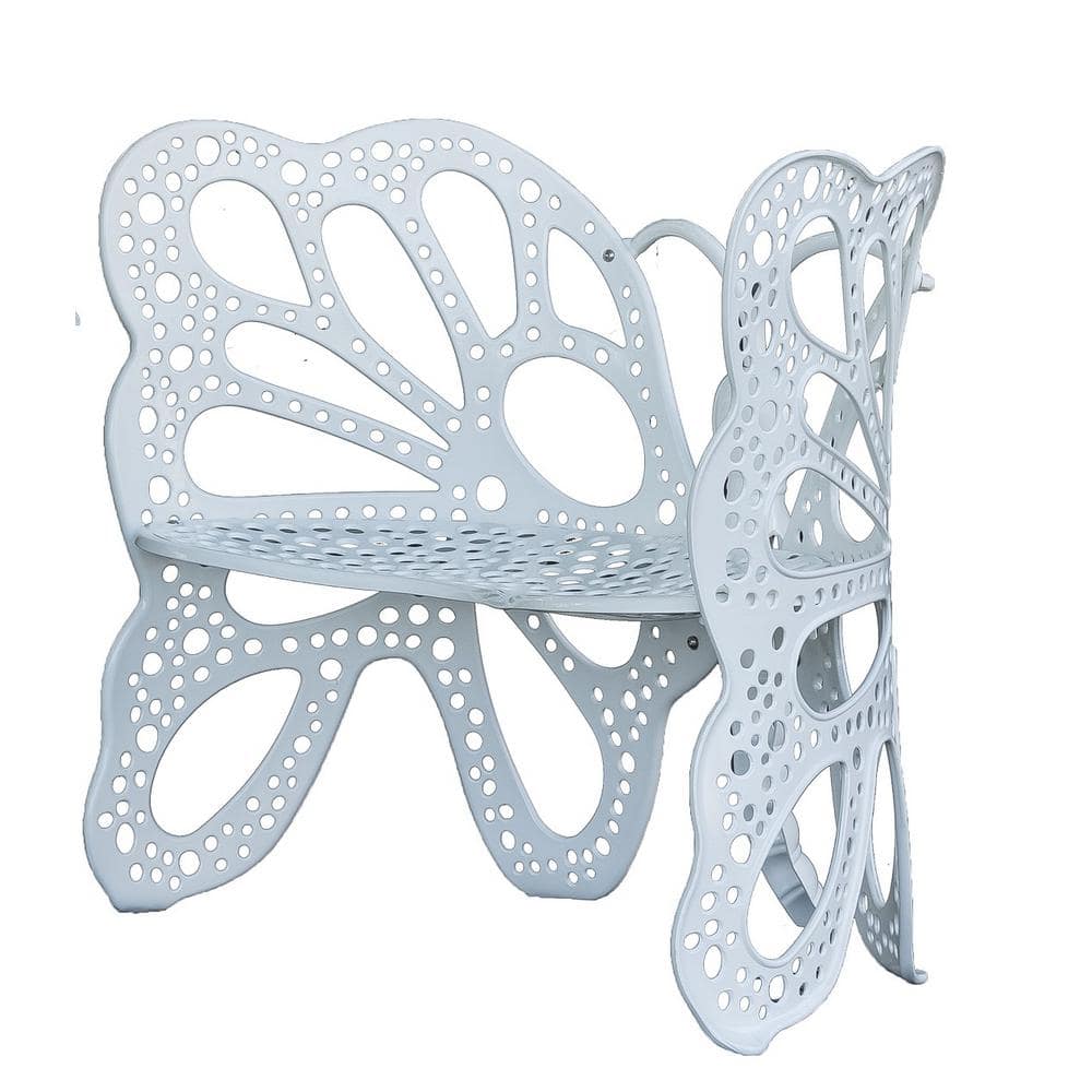 Whimsical White Aluminum Butterfly Garden Bench - 38in
