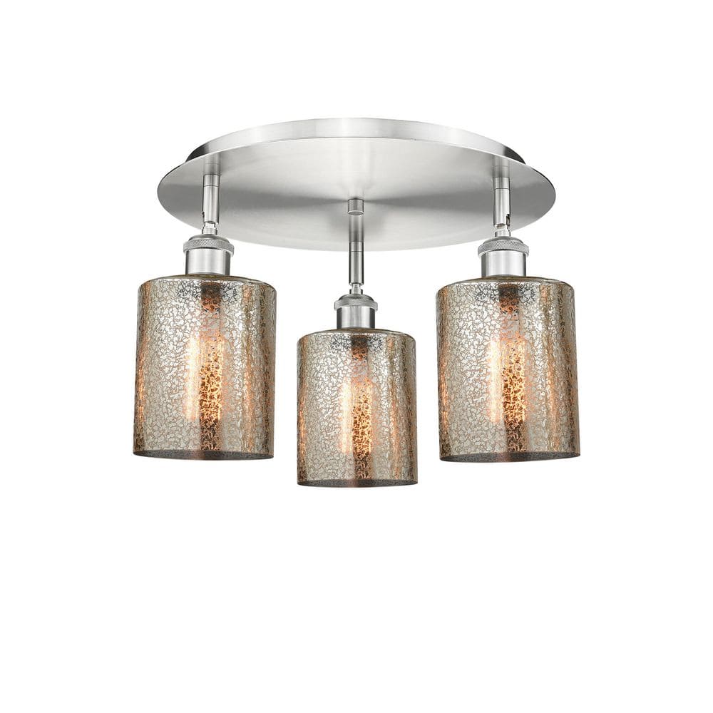 Cobbleskill 17.75 in. 3-Light Satin Nickel Art Nouveau Flush Mount with Smoked Glass Shade price history on PriceWatchPro
