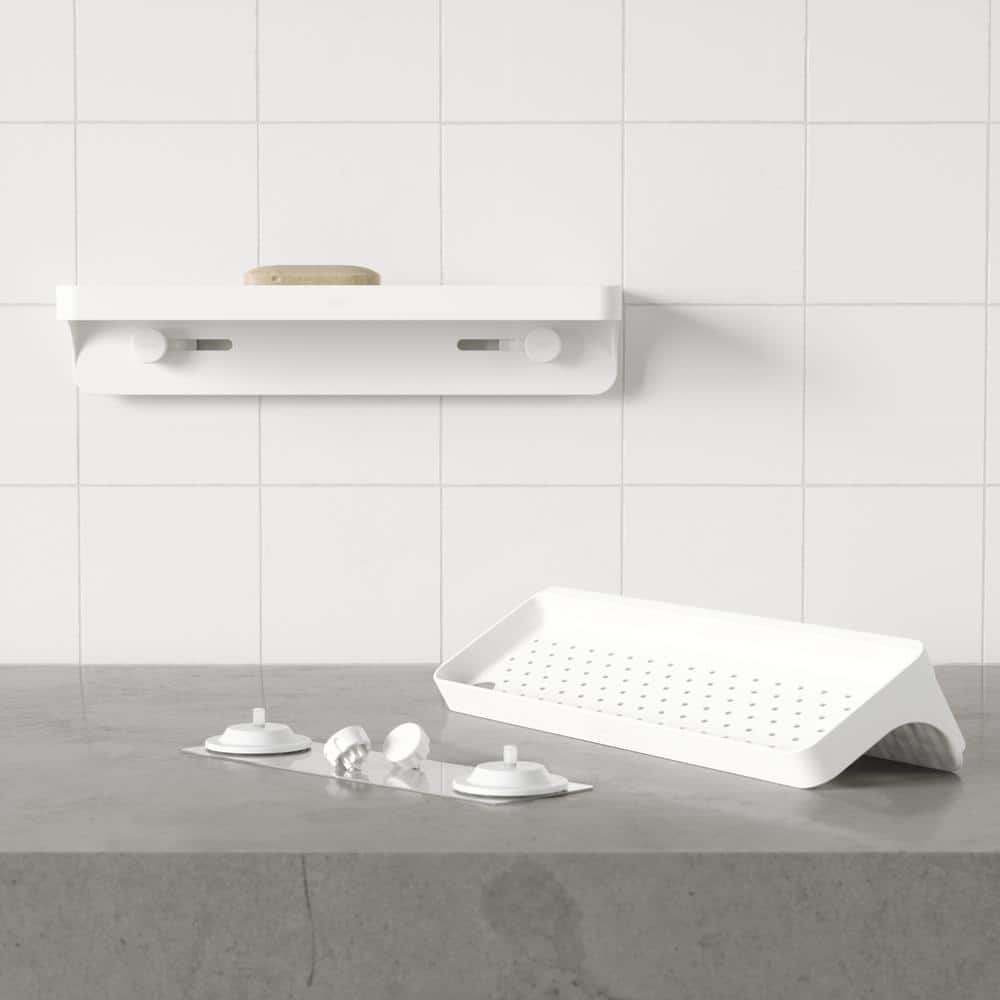 White Plastic Modern Suction Mount Shower Shelf