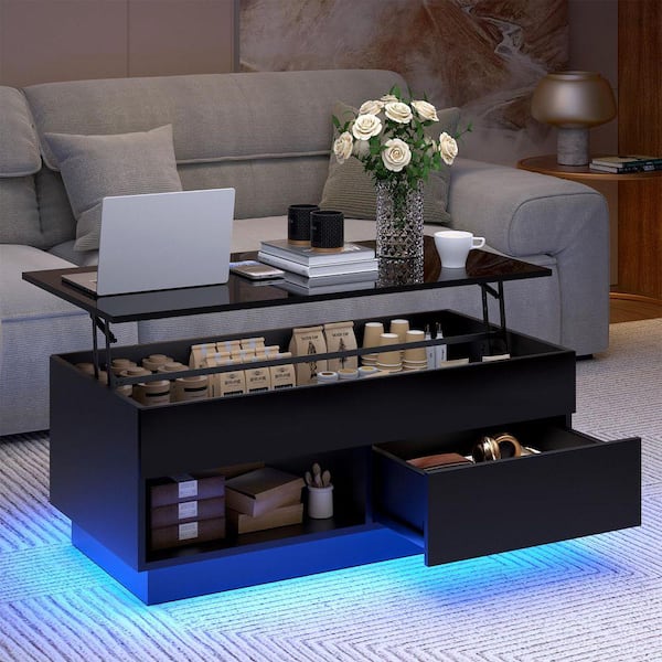Hommpa 40.16 in. Black Rectangle Wood Lift Top Coffee Table with