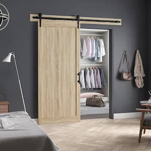 Cooper 36 in. x 84 in. Sliding Barn Door in Textured French Oak Wood with Victorian Soft Close Hardware Kit