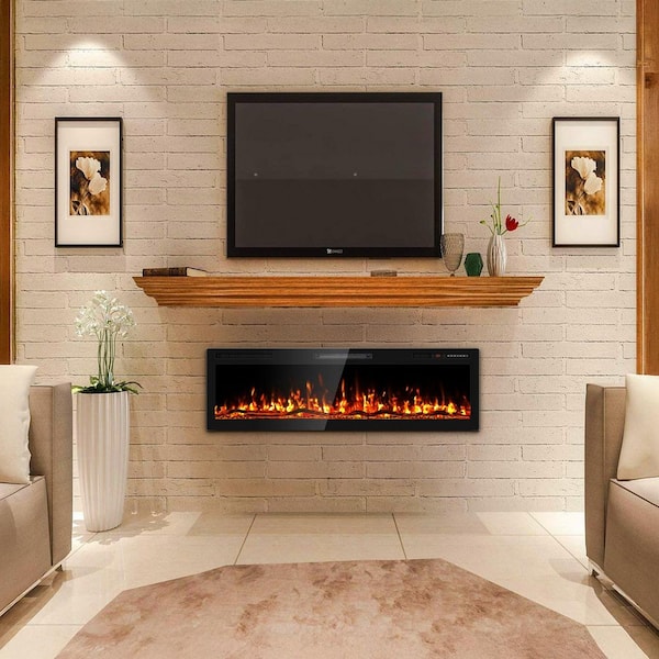 50 in. Wall Mount Metal Smart Electric Fireplace in Black, 750/1500W, 5100BTU, 2-heating Settings, Remote, 1-8H Timer