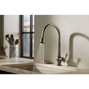 Artifacts Single-Handle Pull-Down Sprayer Kitchen Faucet in Vibrant Brushed Moderne Brass