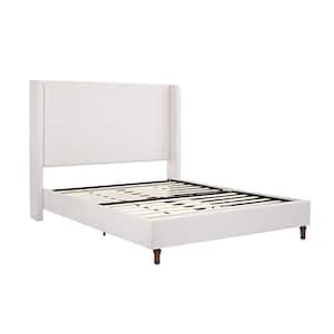Harper Indoor Upholstered Metal Frame Tall Headboard Queen Platform Bed with Wingback, Textured Beige