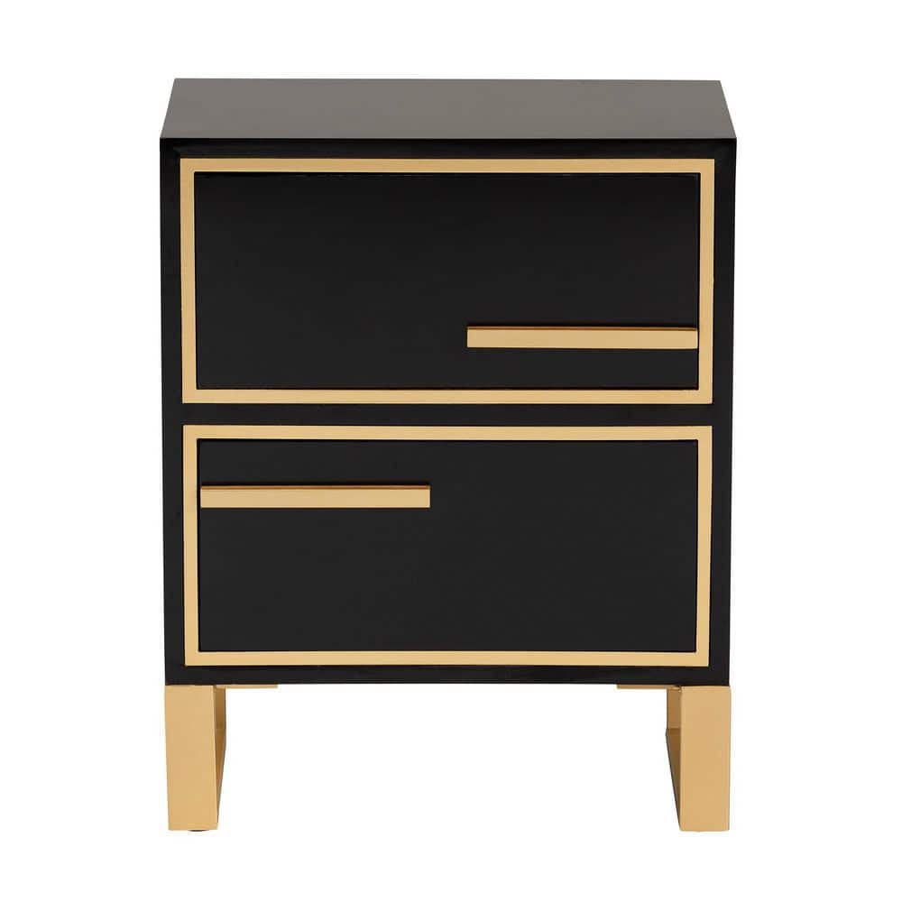 Giolla Black and Gold Wood Metal Accent Table with Storage