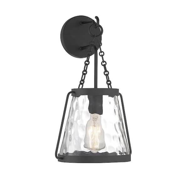 Savoy House Crawford 10 in. W x 17.25 in. H 1-Light Matte Black Wall Sconce with Clear Water Glass Shade