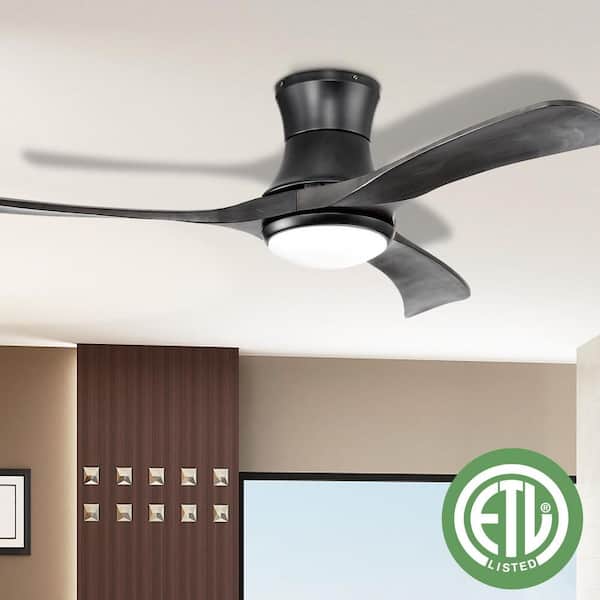 52 in. Indoor Black Flush Mount Ceiling Fan with LED Light