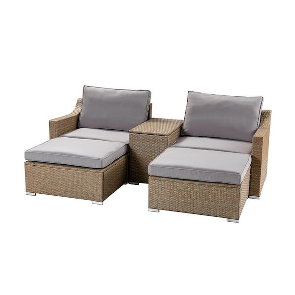Anvil Modern 5-Piece 2-Person Wicker Rattan Patio Conversation Sectional Seating Set with Gray Cushion