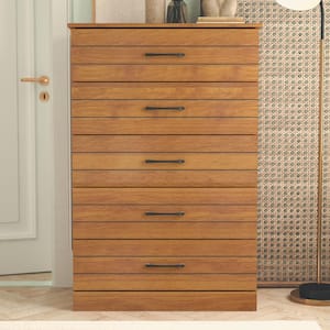 Elis Amber Walnut 5-Drawers 31.5 in. Wide Chest of Drawer