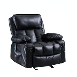 30° Rocking Black Faux Leather Recliner Chair with 8-Points Massage Lumbar Heating 5-Modes