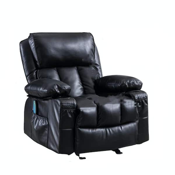 Unbranded 30° Rocking Black Faux Leather Recliner Chair with 8-Points Massage Lumbar Heating 5-Modes