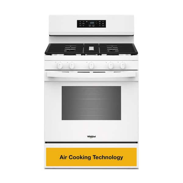 30 in. 5 Burners Freestanding Gas Range in White with Air Cooking Technology and Steam Clean