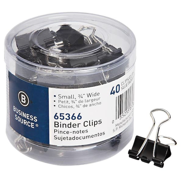 Business Source Small Steel Zinc Binder Clips, Black (40-Pack)