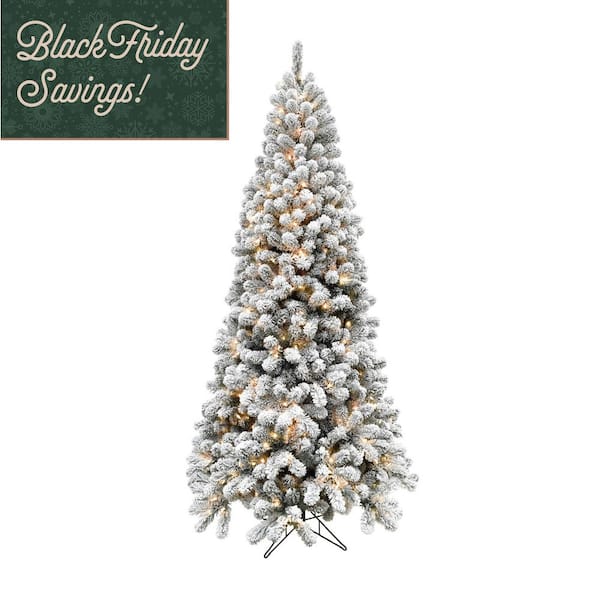 9 ft. Pre-Lit Flocked Akaskan Pine Artificial Christmas Tree with Smart String Lighting