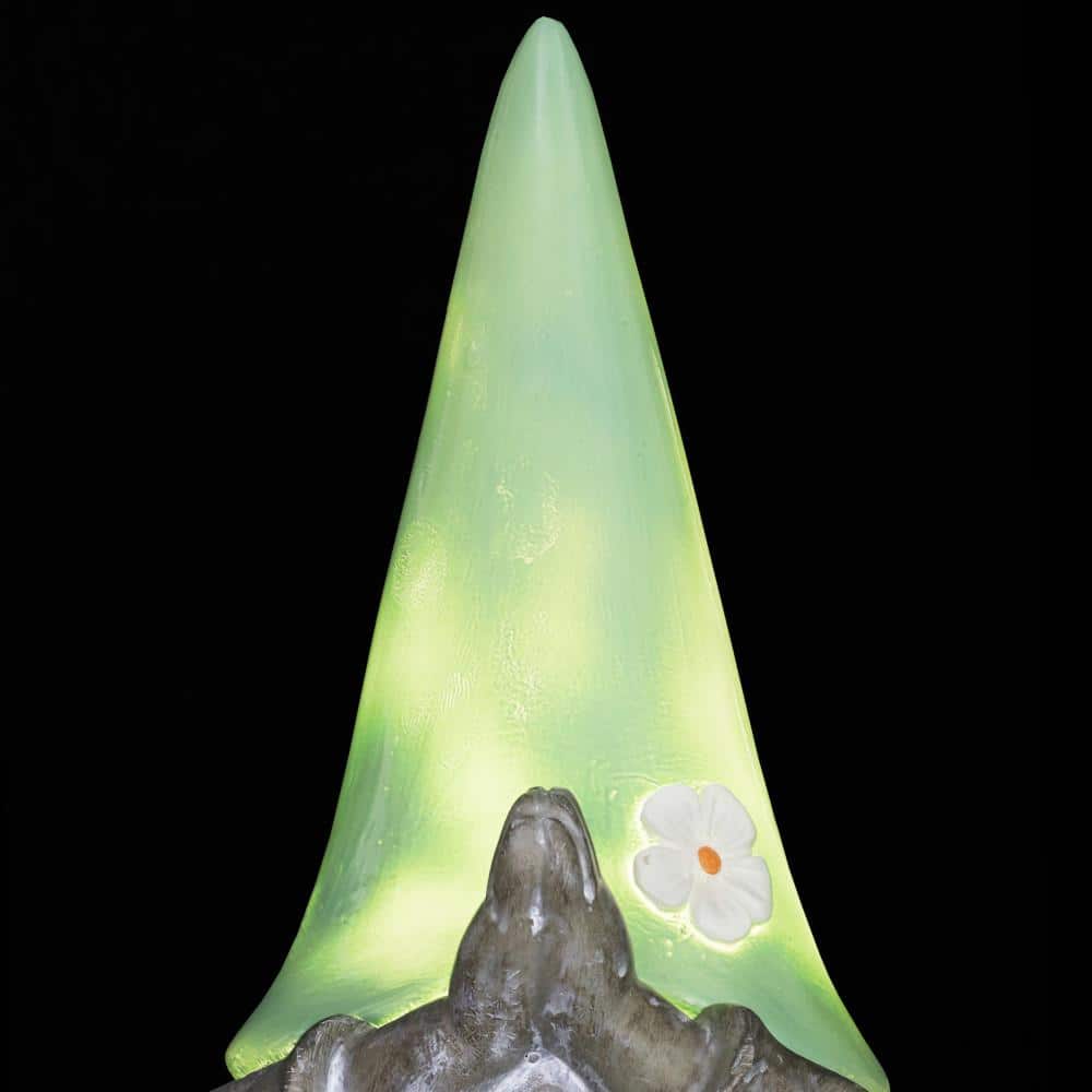 Solar Powered Resin Meditating Gnome with LED Hat, 11 Inch