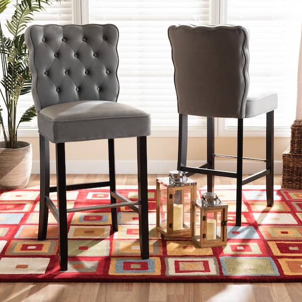 Daphne 45.3 in. Dark Grey and Dark Brown Low Back Wood Bar Height Bar Stool (Set of 2)