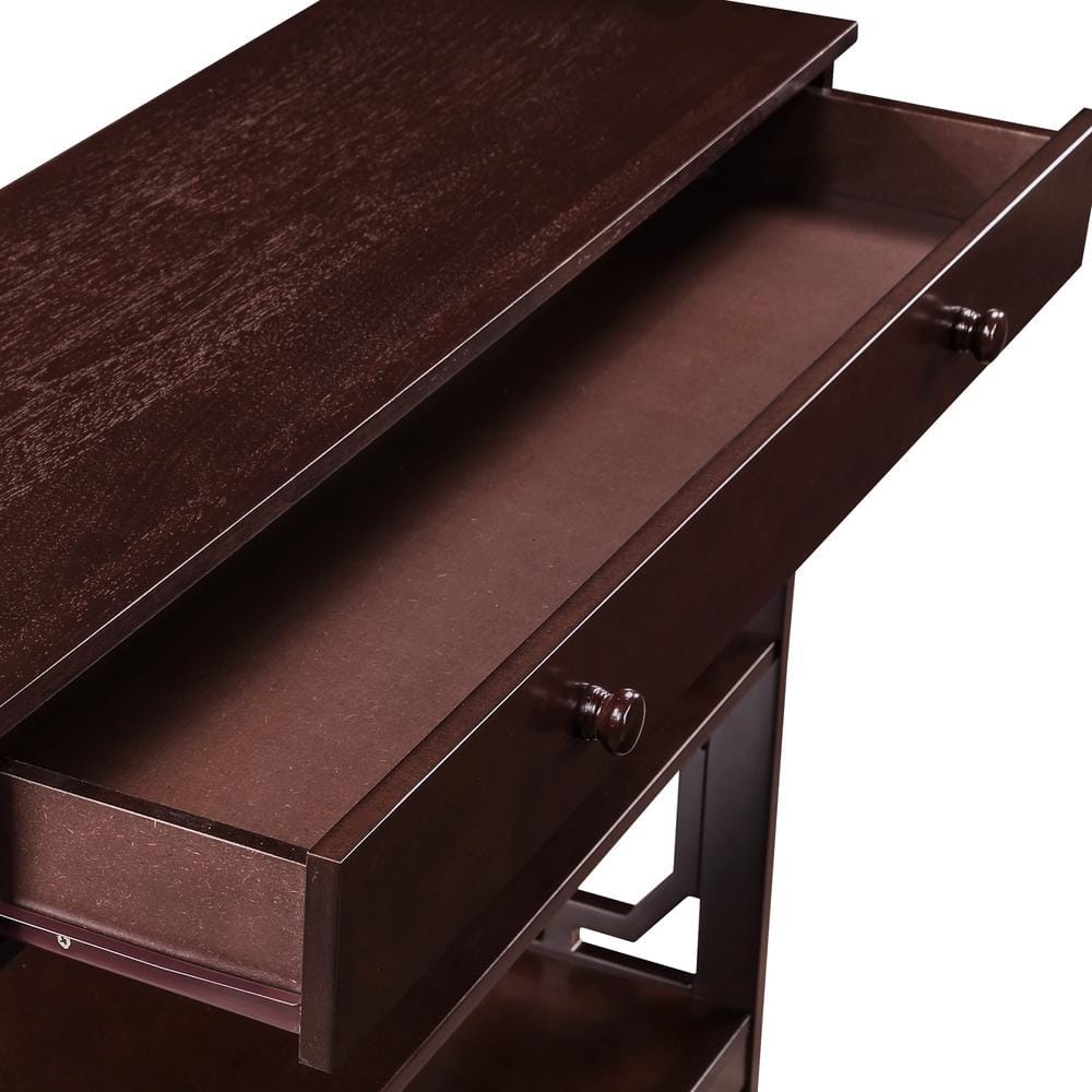 Omega 39.5 in. Espresso Rectangle Wood Top 1 Drawer Console Table with Shelves