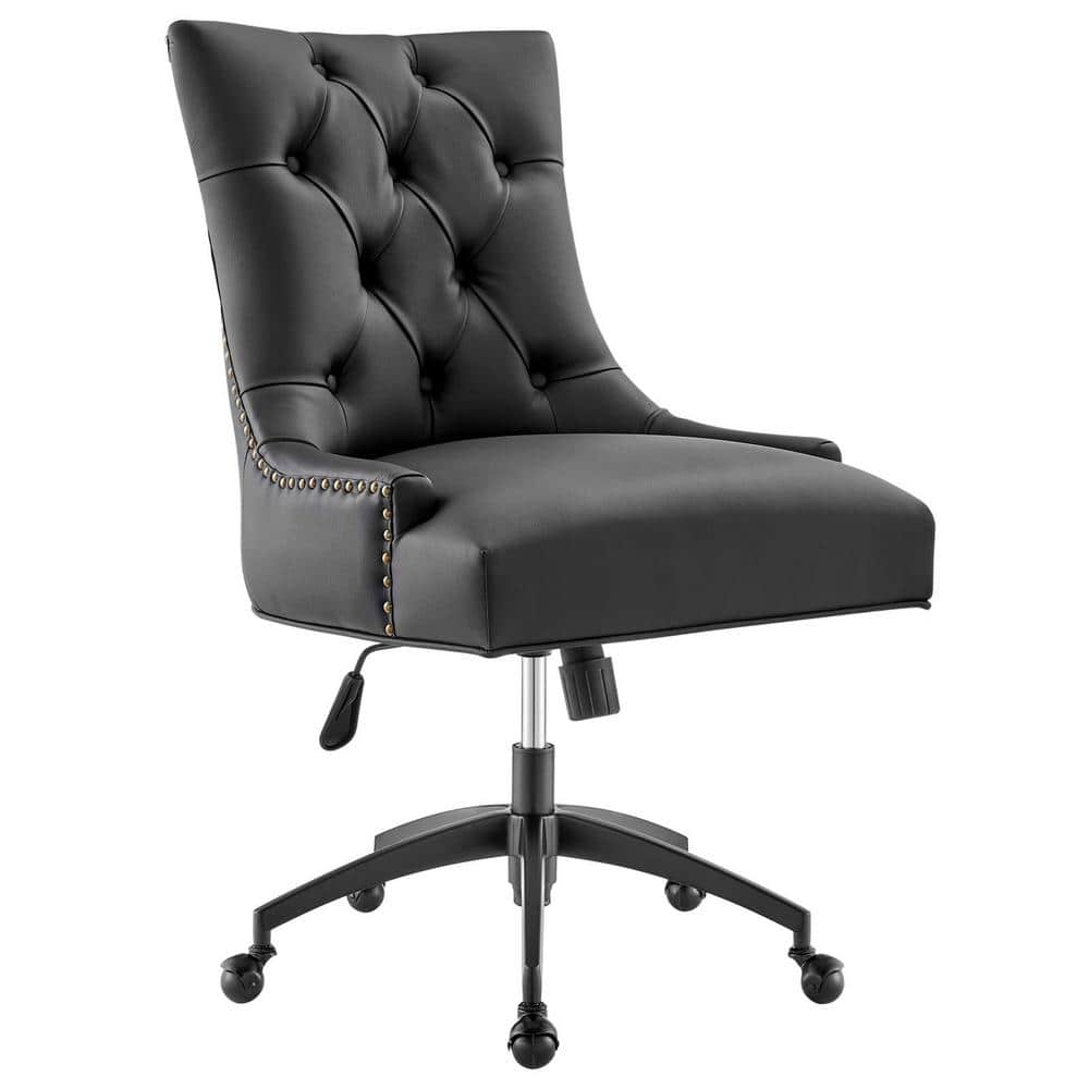 Vintage Glam Deco Black Vegan Leather Swivel Office Chair