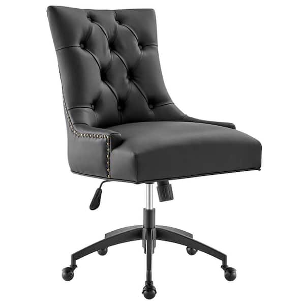 MODWAY Regent Tufted Black Faux Leather Seat Office Chair with Matte Black Metal Base