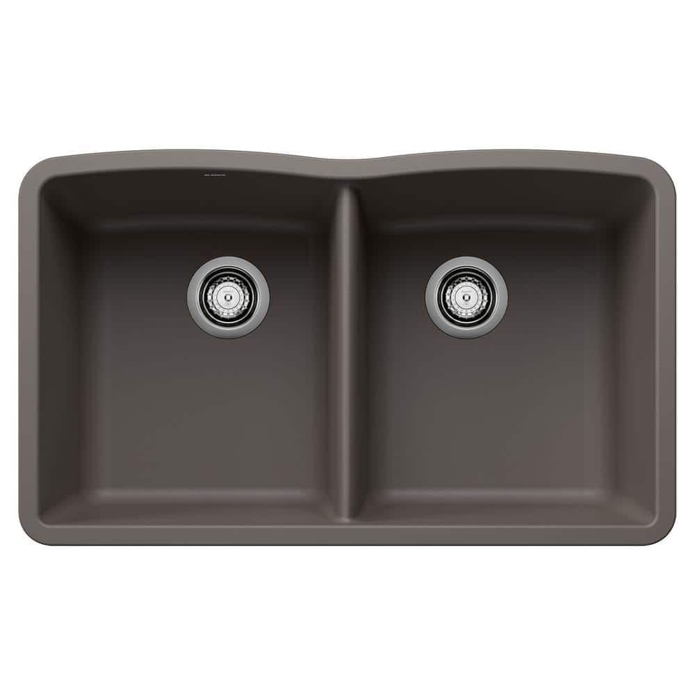 DIAMOND Silgranit 32 in. Undermount 50/50 Double Bowl Volcano Gray Granite 