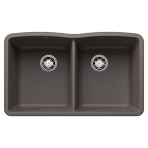 DIAMOND Silgranit 32 in. Undermount 50/50 Double Bowl Volcano Gray Granite Composite Kitchen Sink