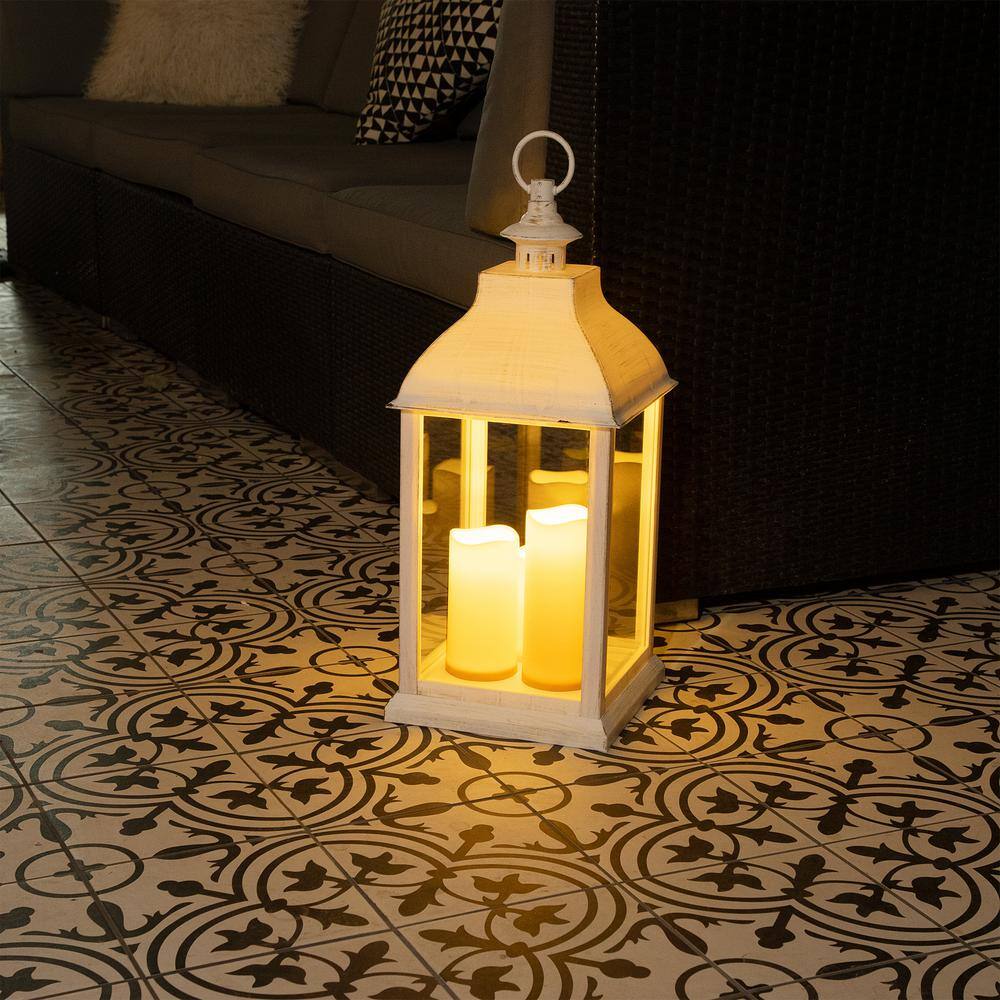 22" White Plastic LED Flameless Candle Lantern