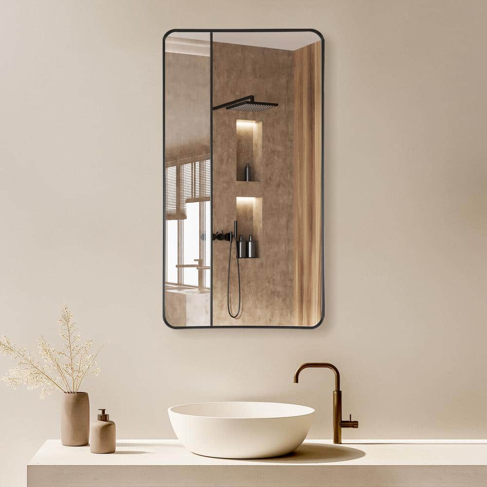 Mutriku 24 in. W x 45 in. H Rectangle Aluminum Framed Wall Bathroom Vanity Mirror in Black price history on PriceWatchPro