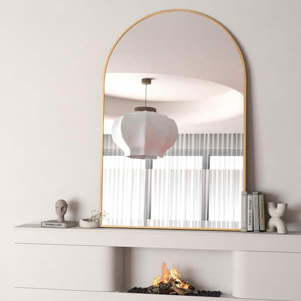 24 in. W x 32 in. W Vanity Mirror with Metal Frame for Bathroom, Bedroom, Entryway, Modern Arch Top Wall Mirror (Gold)