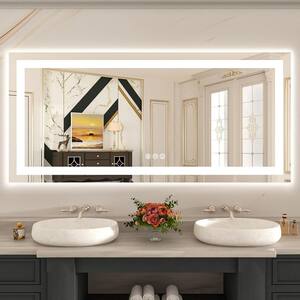 60 in. W. x 28 in. H Rectangular Frameless LED Frontlit, RGB Backlit Anti-Fog Tempered Glass Wall Bathroom Vanity Mirror