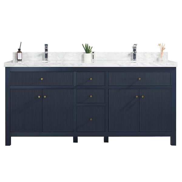 Willow Collections Sonoma 72 in. W x 22 in. D x 36 in. H Double Sink Bath Vanity in Navy Blue with 2 in Carrara Marble Vanity Top