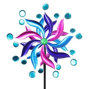 7.0 ft. Kinetic Windmill Spinner Multi-Color Metal Garden Stake