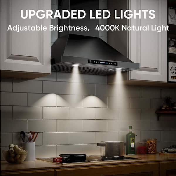 HGUOQ 36 in. 900 CFM Convertible Wall Mount Range Hood in Black