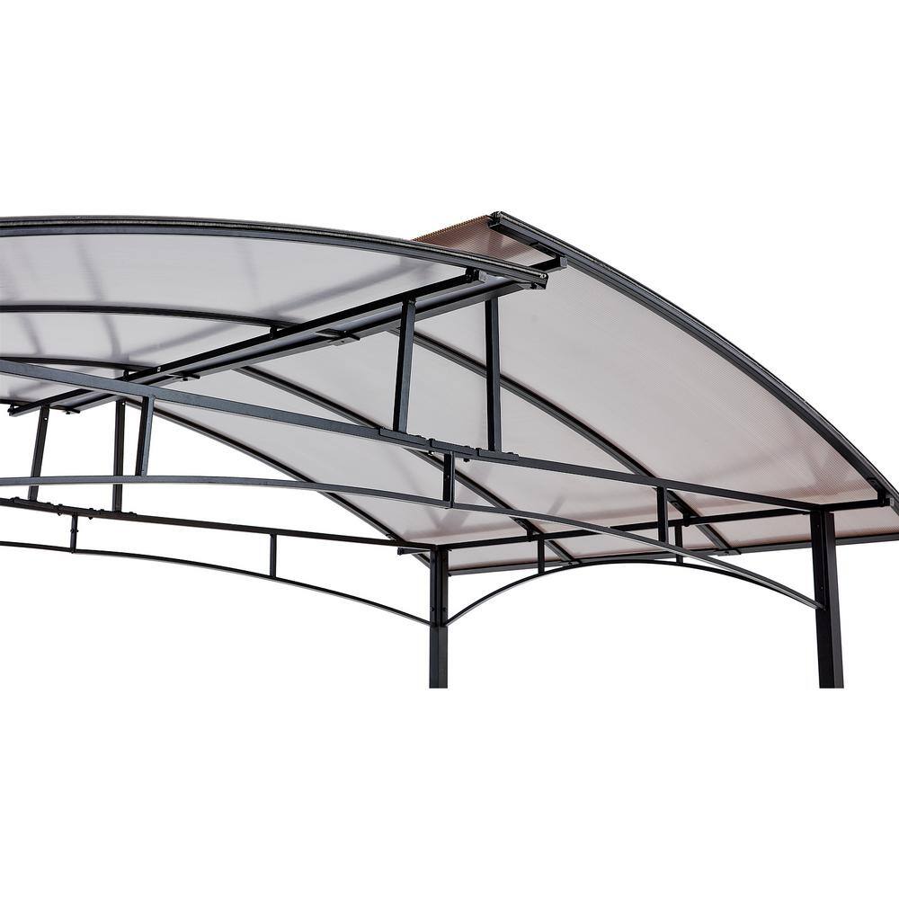 Black Steel Grill Gazebo with Shelves and Hardtop Canopy