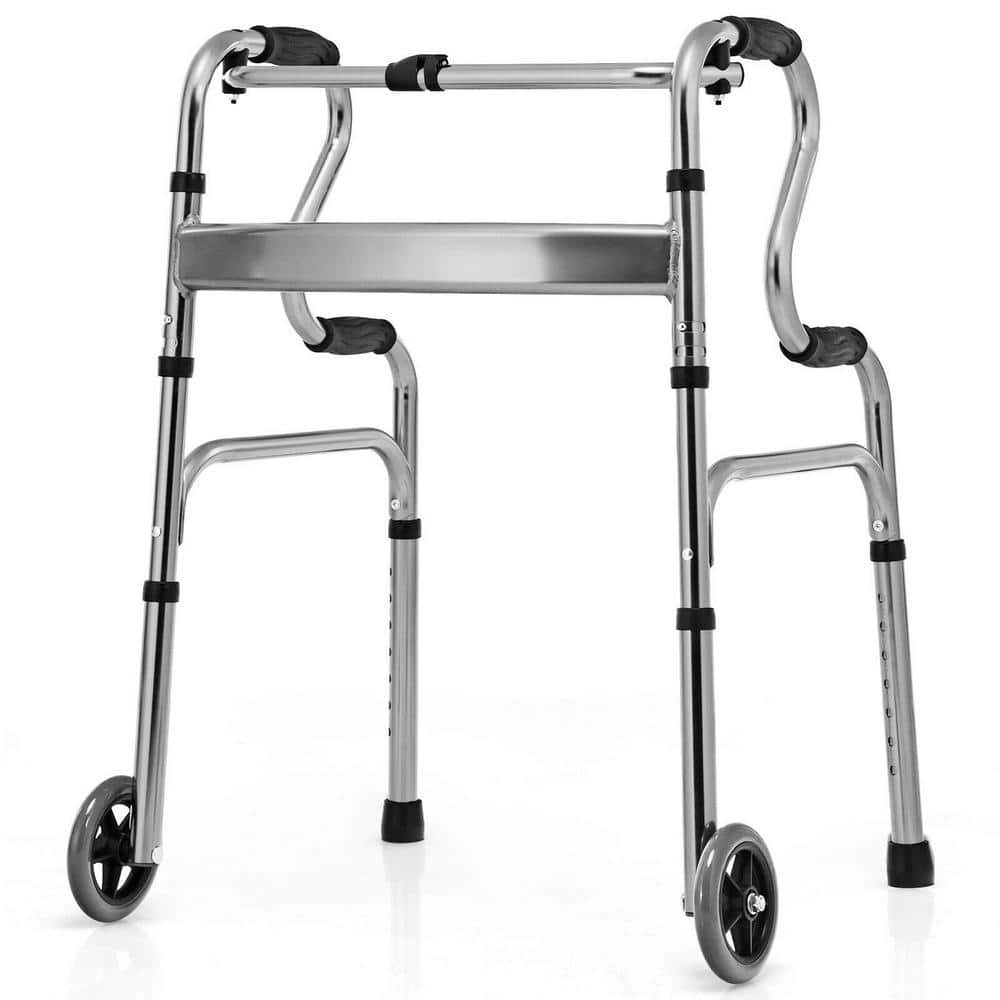Gymax Heavy-Duty Folding 3 in 1 Stand-Assist Walker Aluminum Alloy W/Wheel  Gray GYM06901 - The Home Depot
