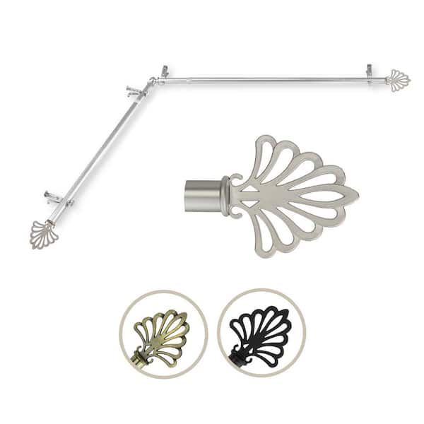 Rod Desyne 13/16" Dia Adjustable 66" to 120" Single Corner Window Curtain Rod in Satin Nickel with Fan Finials