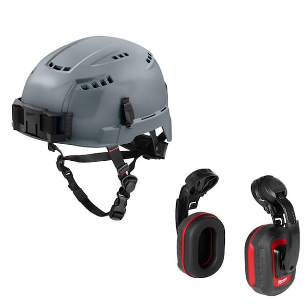 BOLT Gray Type 2 Class C Vented Safety Helmet W/ BOLT Earmuffs with Noise Reduction Rating of 24 dB