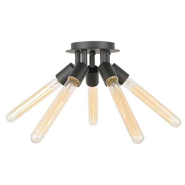 Staykiwi 6 in. 5-Light Matte Black Finish Semi- Flush Mount with No Bulbs Included